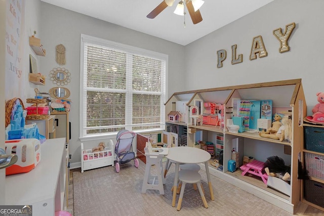 game room with ceiling fan