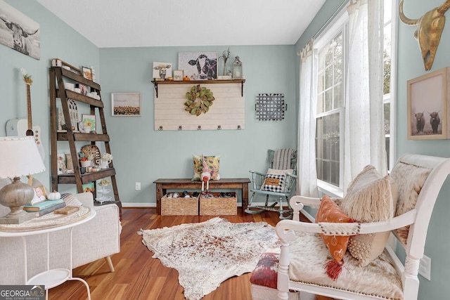 sitting room with hardwood / wood-style flooring