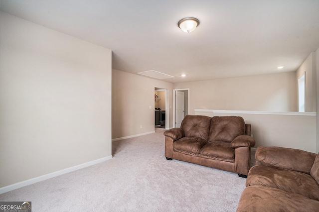 living room featuring light carpet