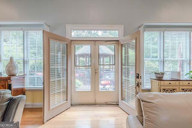 doorway to outside featuring light wood-type flooring