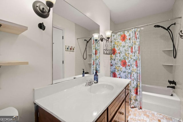 bathroom featuring vanity and shower / tub combo