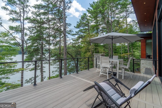 deck with a water view