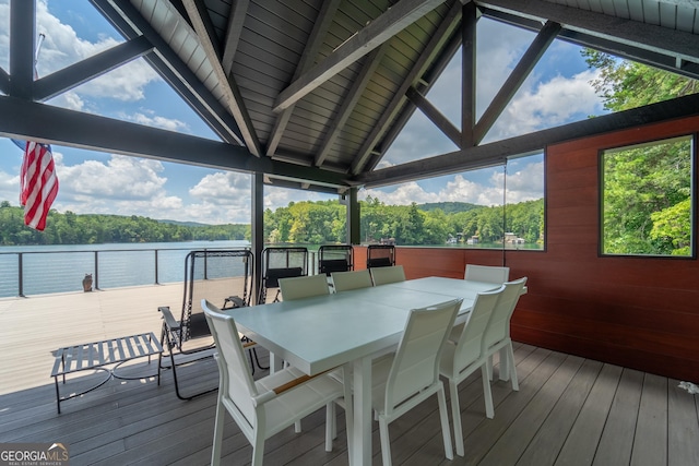 deck featuring a water view