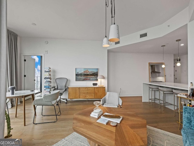 living room with hardwood / wood-style flooring