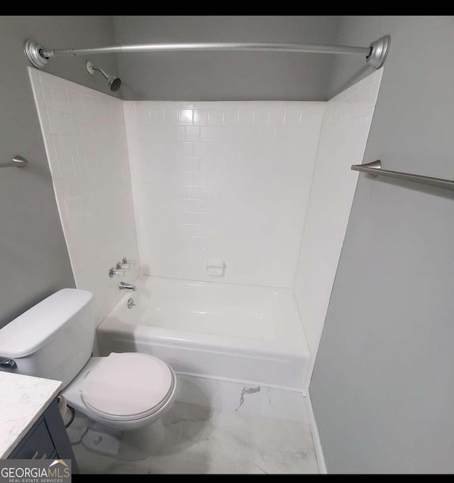 full bathroom with vanity, toilet, and bathing tub / shower combination