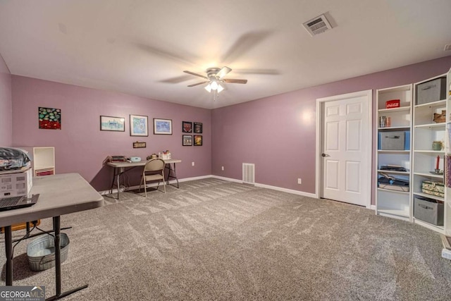 office featuring ceiling fan and carpet flooring