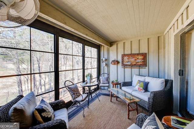 sunroom with wood ceiling