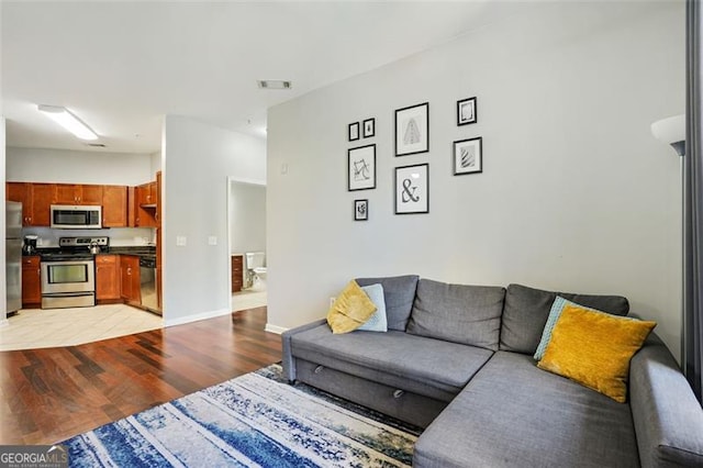 living room with light wood-type flooring