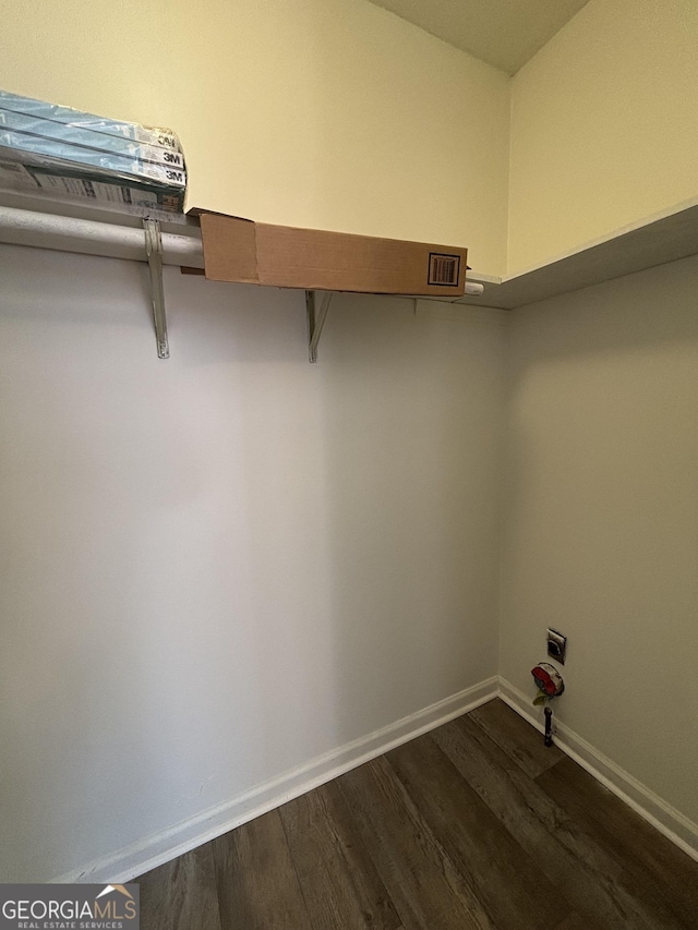 walk in closet featuring dark wood-type flooring