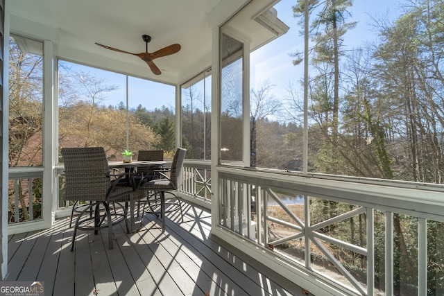 sunroom / solarium with ceiling fan