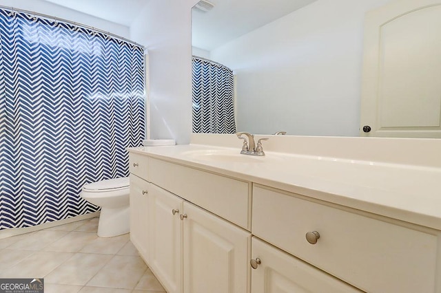 full bath featuring tile patterned flooring, visible vents, toilet, and vanity