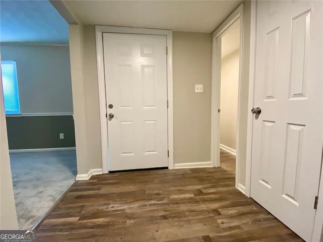 interior space with dark hardwood / wood-style flooring