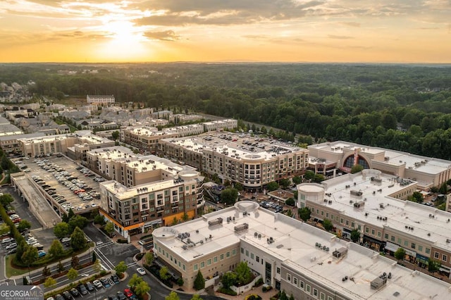 view of aerial view at dusk