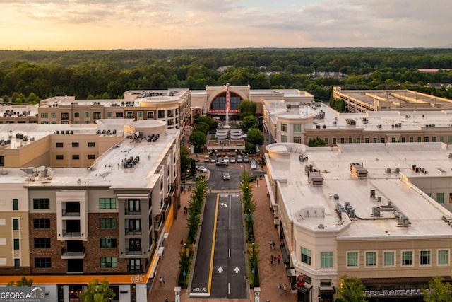 view of aerial view at dusk