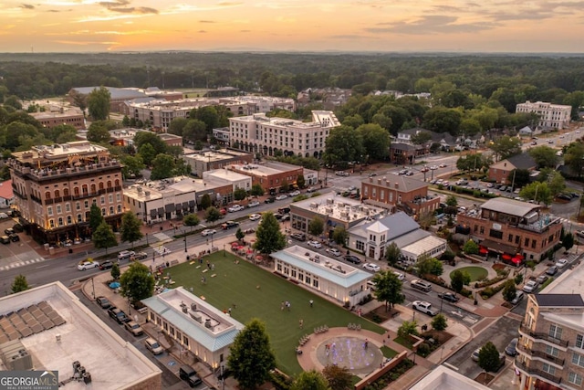 view of aerial view at dusk