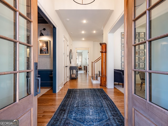 entrance foyer with light hardwood / wood-style floors