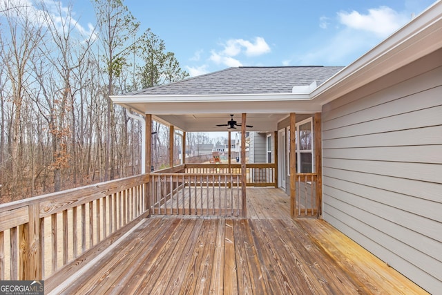 wooden deck with ceiling fan