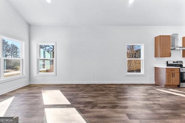 unfurnished living room featuring dark hardwood / wood-style flooring