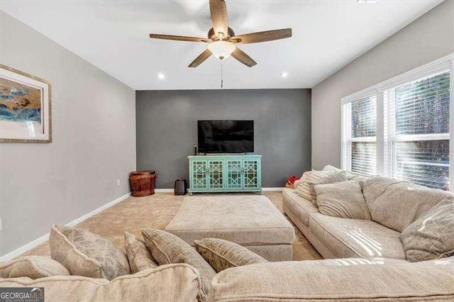 living room with ceiling fan