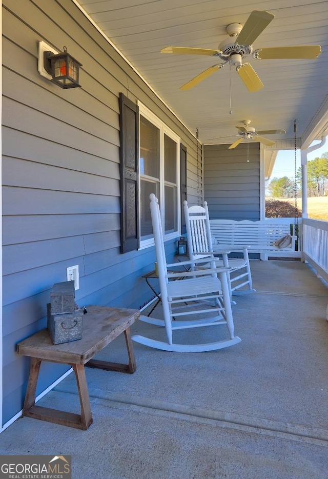 view of patio / terrace featuring ceiling fan and a porch