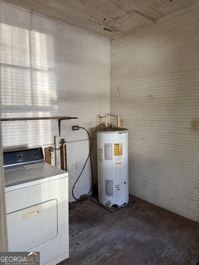 washroom with washer / clothes dryer and electric water heater