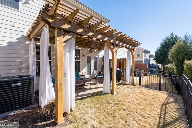 view of patio / terrace featuring cooling unit and a pergola