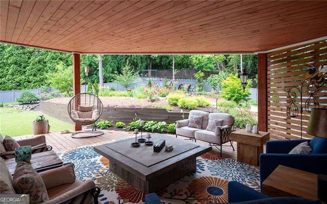 view of patio featuring an outdoor hangout area and a deck