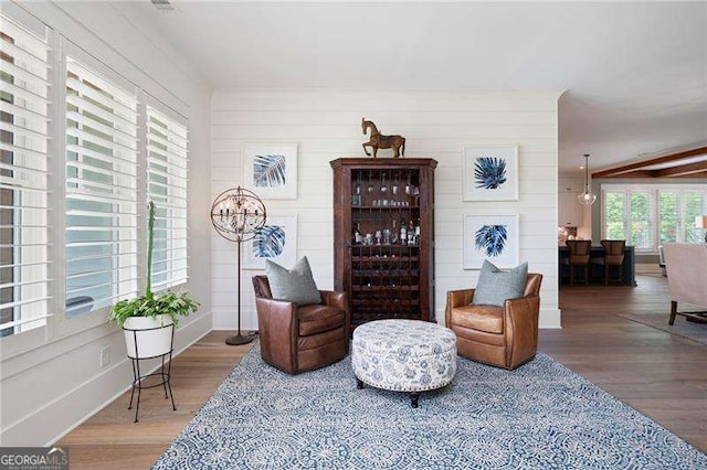 living area with wood-type flooring