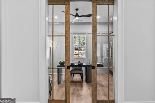 hallway with wood-type flooring