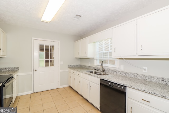 20 Oak Wood Ln, Covington, GA 30016 - kitchen with white cabinets, sink, a textured ceiling, and black appliances