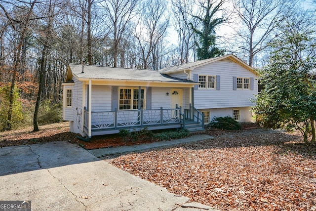 tri-level home featuring a porch