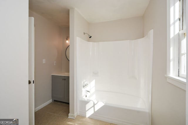 bathroom featuring tile patterned floors, vanity, and shower / bathtub combination