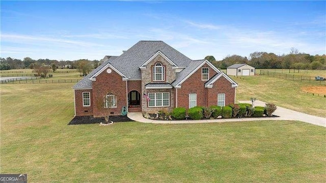 back of house with a porch and a lawn