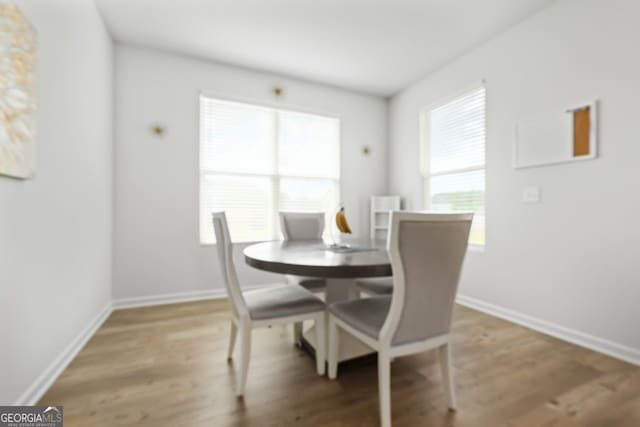 dining space with hardwood / wood-style floors