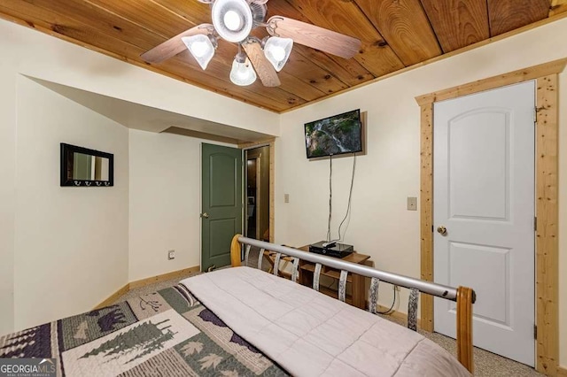 bedroom featuring wooden ceiling and ceiling fan