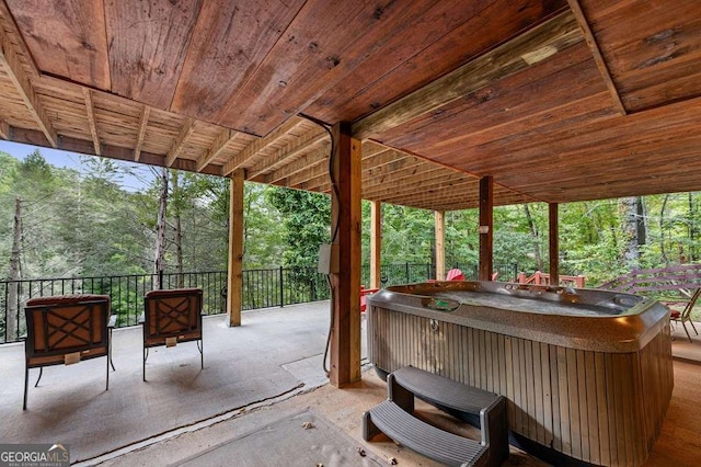 view of patio with a hot tub