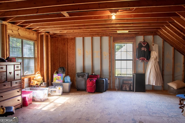 misc room with a healthy amount of sunlight and vaulted ceiling