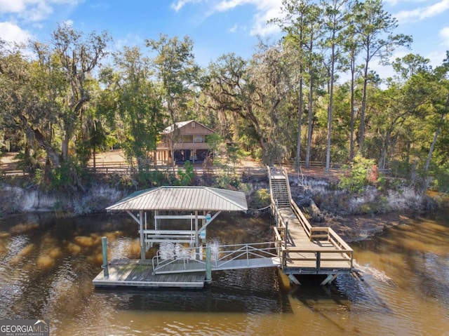 view of dock featuring a water view