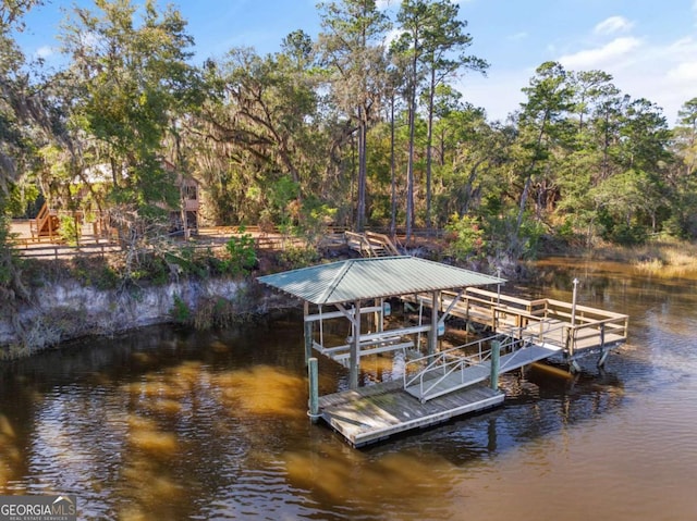 view of dock featuring a water view