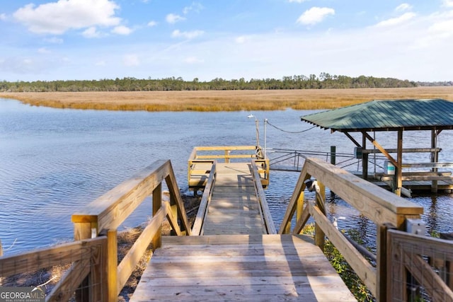 dock area with a water view