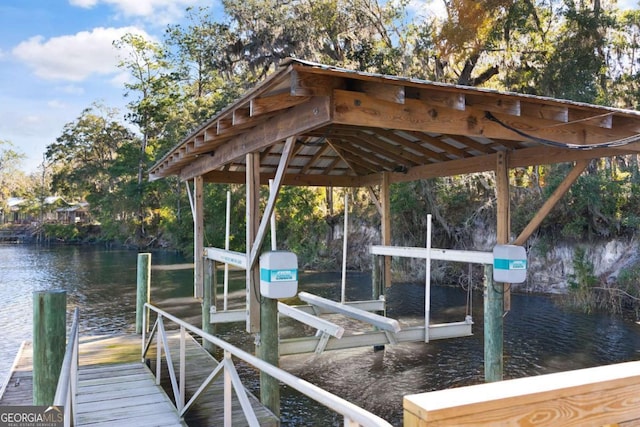 dock area with a water view