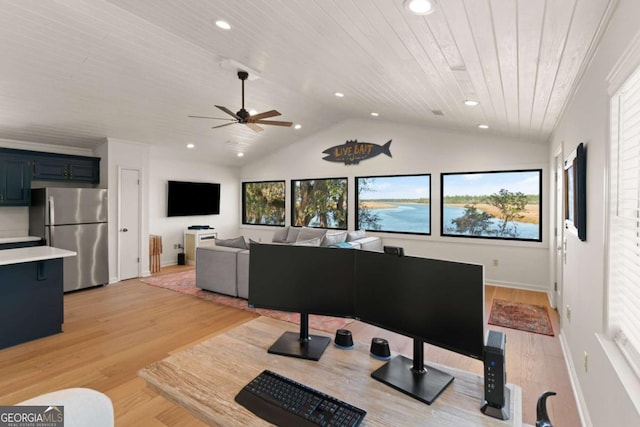 interior space featuring lofted ceiling, a wealth of natural light, and light hardwood / wood-style floors