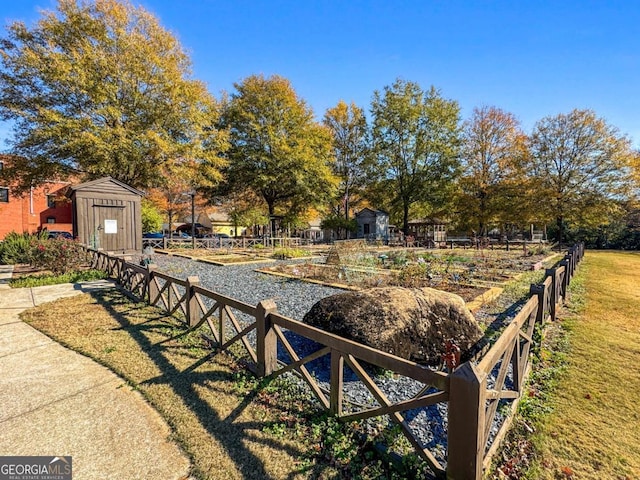 view of yard featuring a shed