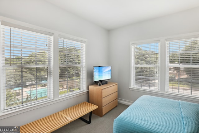bedroom featuring carpet floors and baseboards