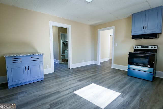 kitchen featuring electric stove, extractor fan, and dark hardwood / wood-style flooring