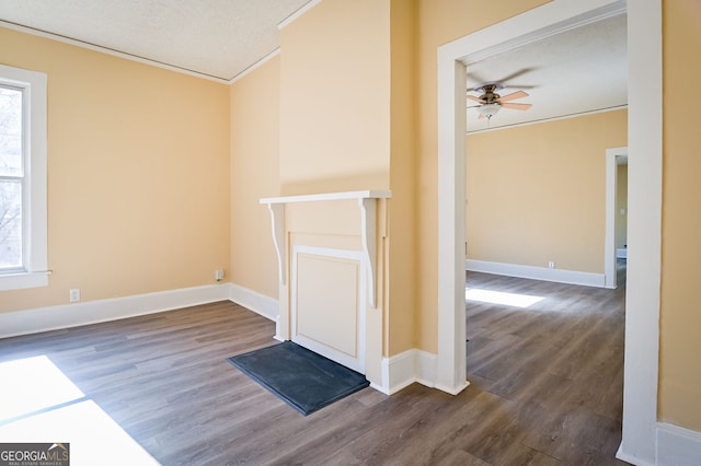 interior space with crown molding, wood-type flooring, and a textured ceiling