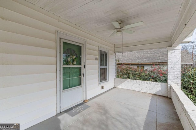 view of patio / terrace featuring ceiling fan and a porch