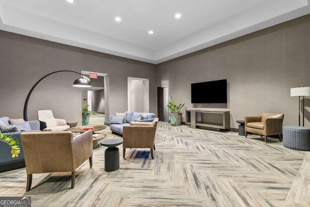 living room with light parquet floors