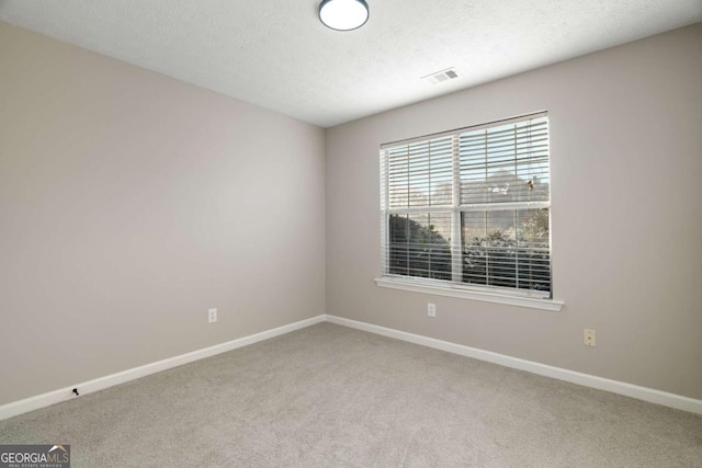 spare room with carpet flooring and a textured ceiling