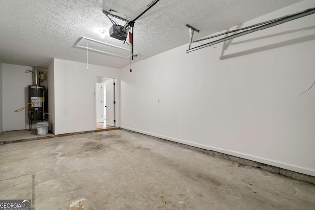 garage featuring a garage door opener and gas water heater